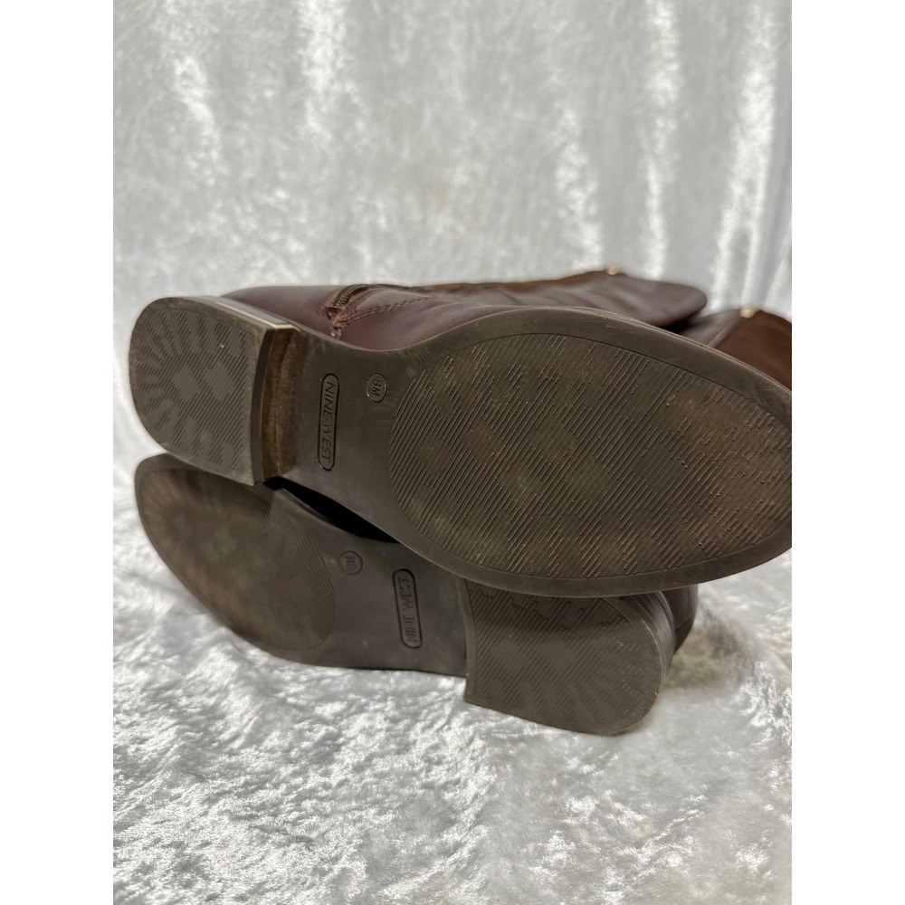 Nine West Levi Dark Brown Leather Tall Riding Boots Women Sz 8M Stretch Panels - Picture 9 of 11